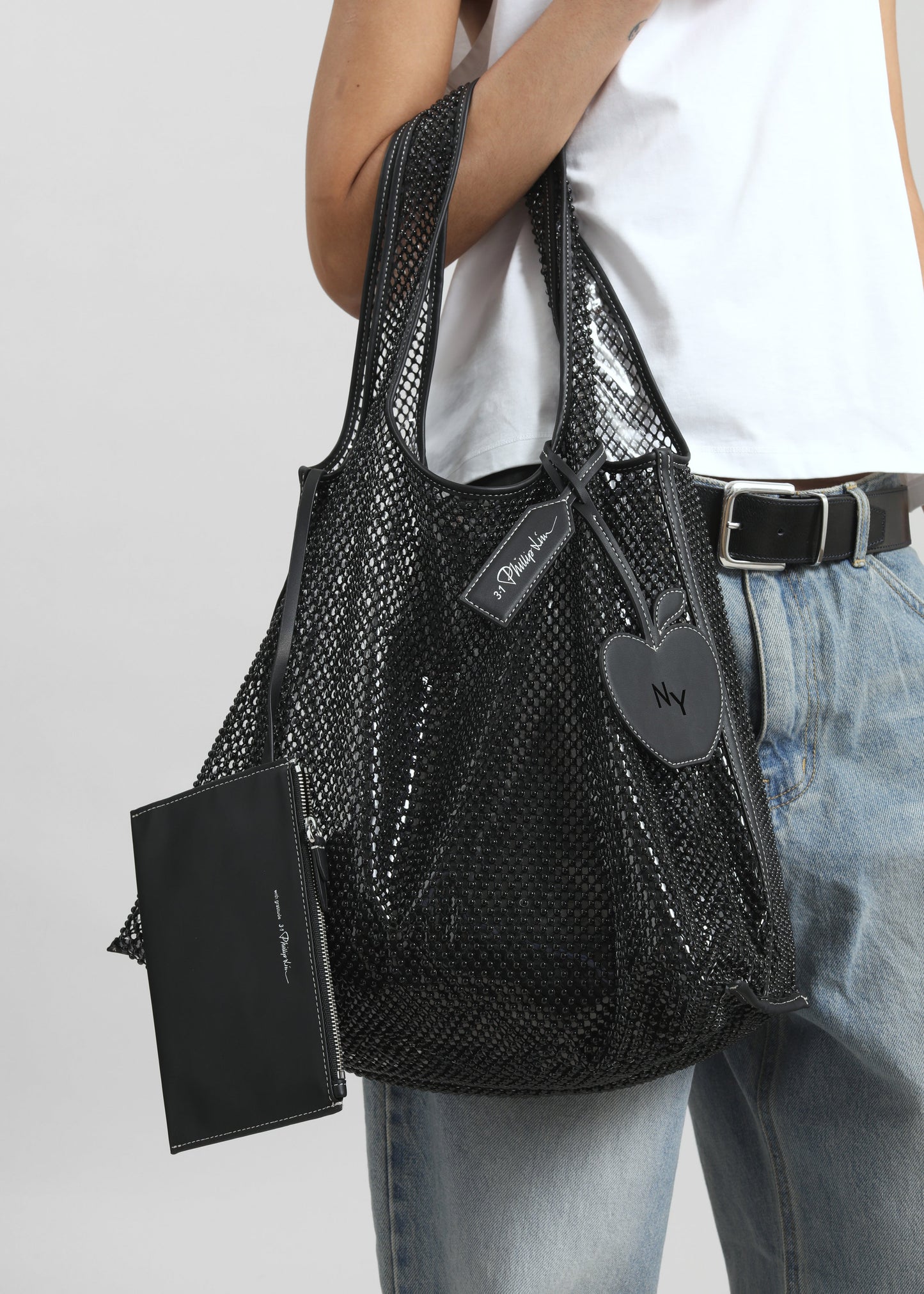3.1 Phillip Lim Embellished Mesh Market Tote - Black