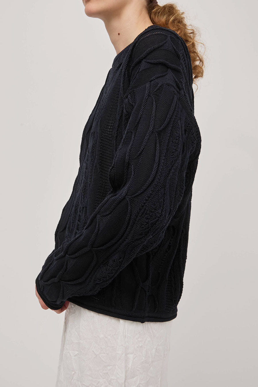 Black Crane Cable Summer Knit in Dark Navy