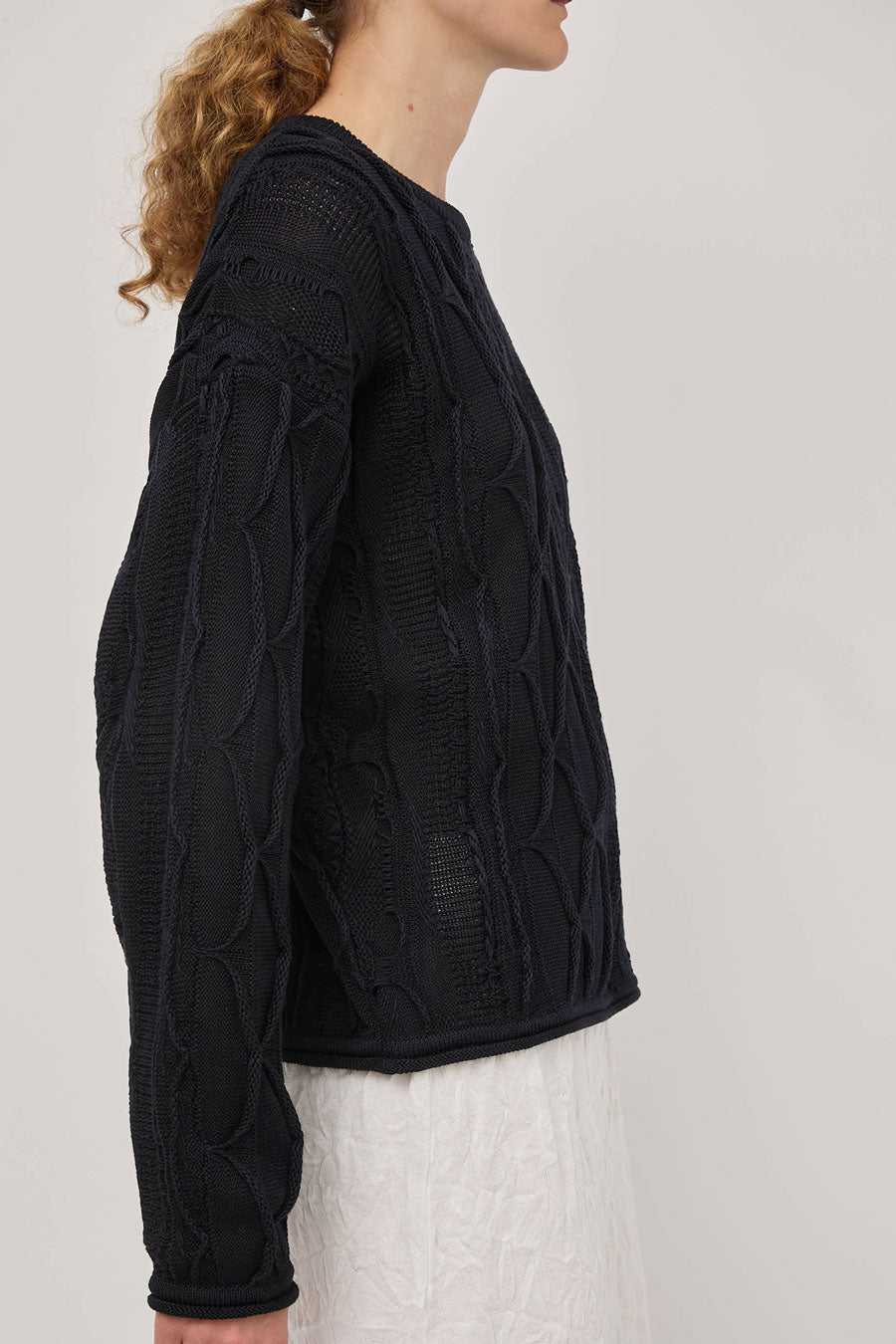 Black Crane Cable Summer Knit in Dark Navy