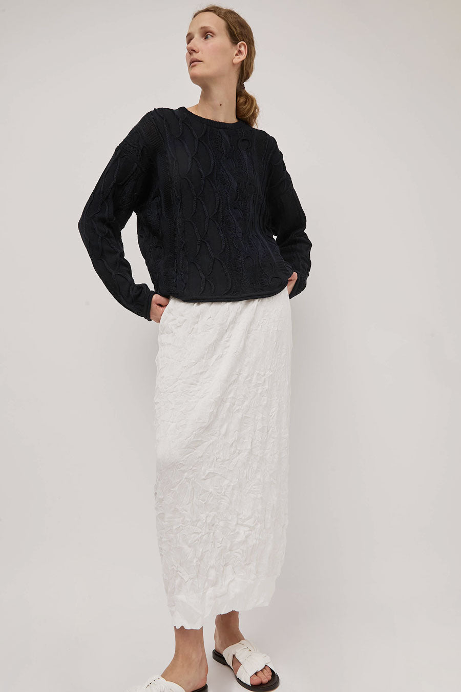 Black Crane Cable Summer Knit in Dark Navy