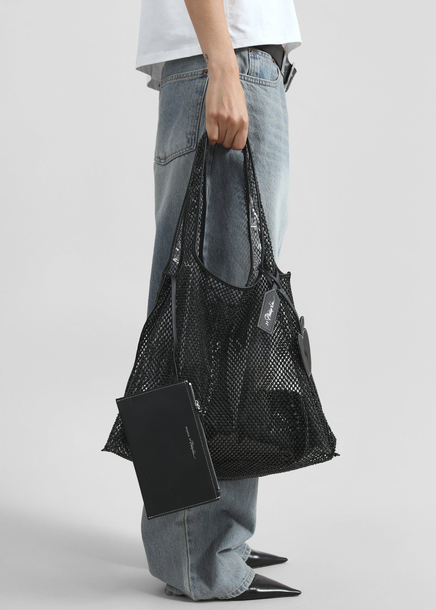 3.1 Phillip Lim Embellished Mesh Market Tote - Black
