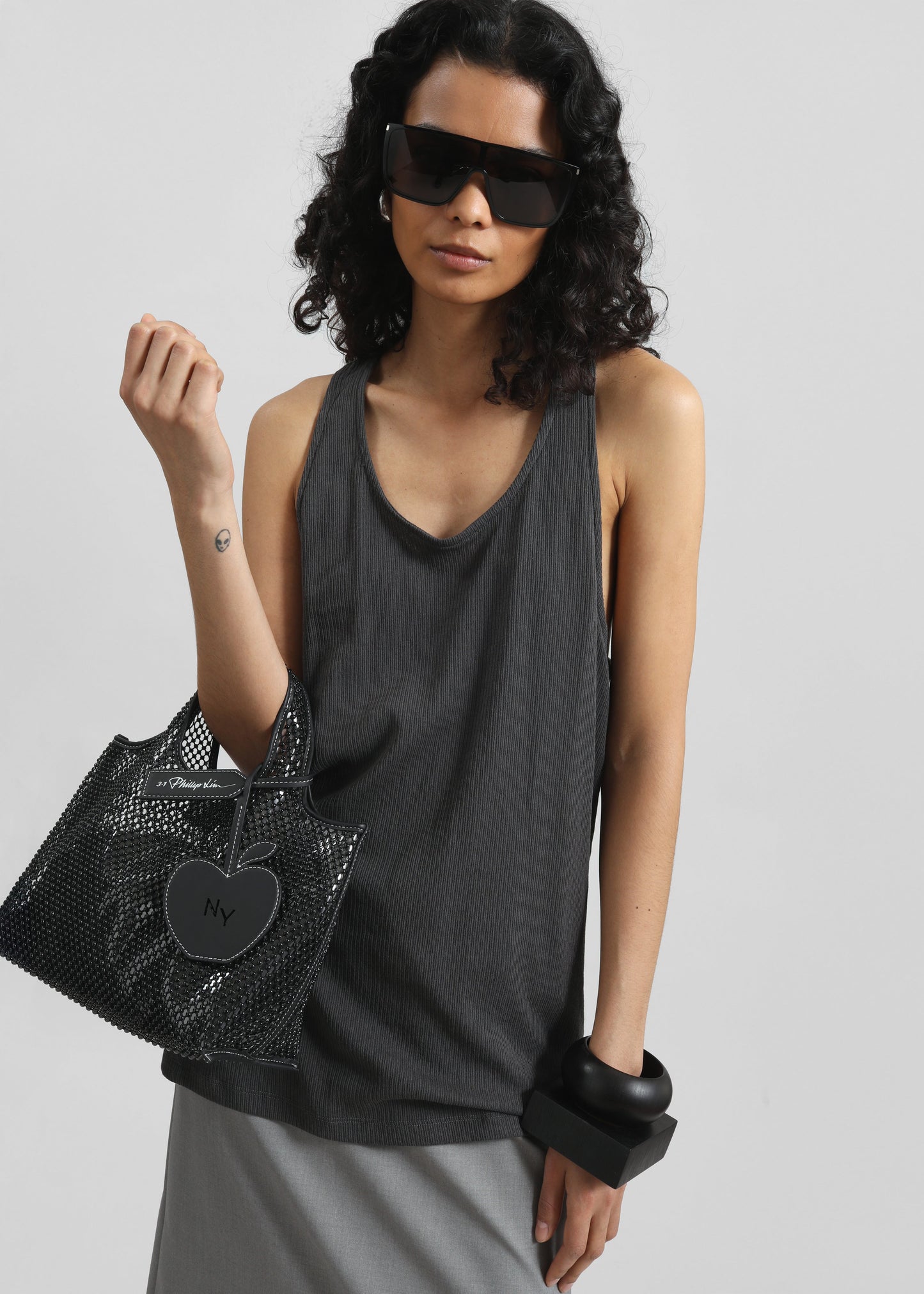 3.1 Phillip Lim Embellished Mesh Mini Market Tote - Black