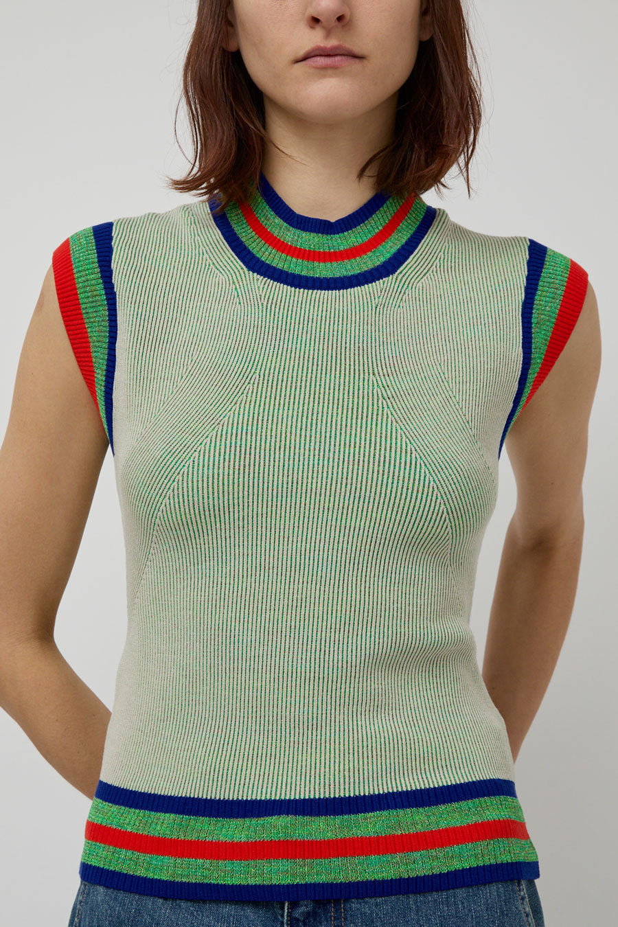 Henrik Vibskov Scuba Knit Top in Green Beige Grid