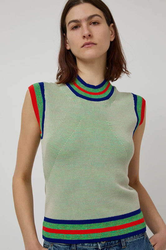 Henrik Vibskov Scuba Knit Top in Green Beige Grid