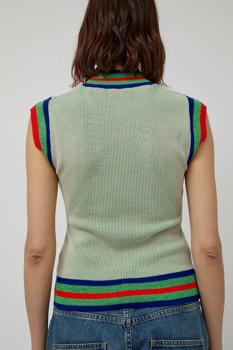 Henrik Vibskov Scuba Knit Top in Green Beige Grid