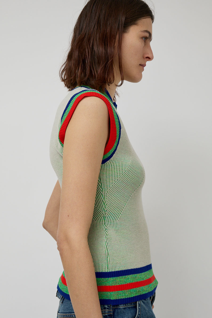Henrik Vibskov Scuba Knit Top in Green Beige Grid